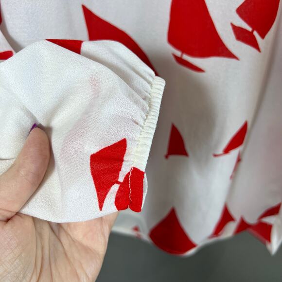 Vintage 70’s Queen's Way to Fashion Red and White Sail Boat Blouse Top Size 14 - Picture 8 of 8